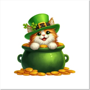 St Patricks Day Norwegian Forest Cat Posters and Art